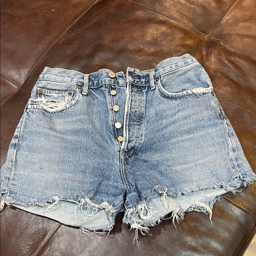 Agolde Light Blue Distressed Jean Shorts